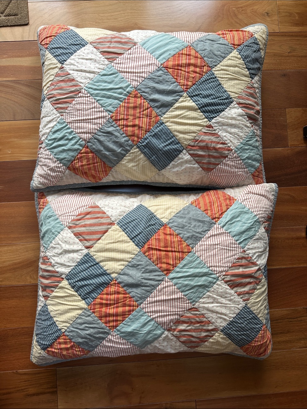Garnet Hill Patchwork Diamond Pillow Shams Standard Size Set of 2